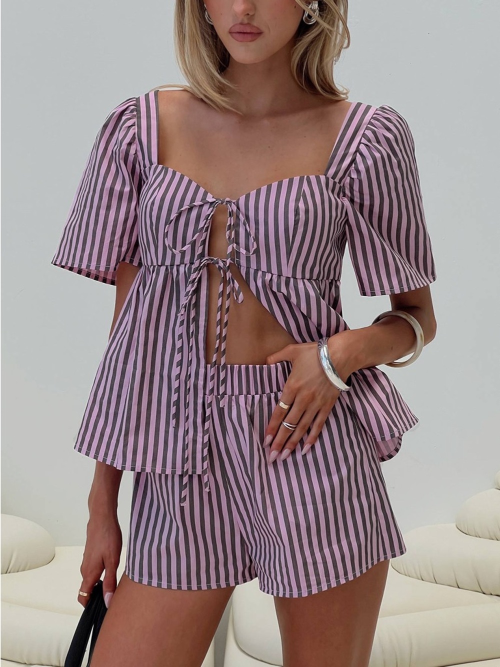Princess Polly Two Young Hearts 2 Piece Set  Tie Top & Shorts